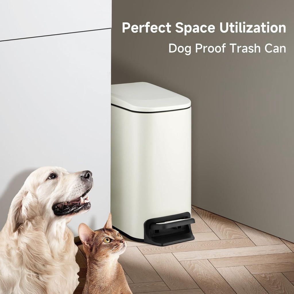TIPGO Small Bathroom Trash Can with Lid, 1.6 Gal, Soft Close, Cream