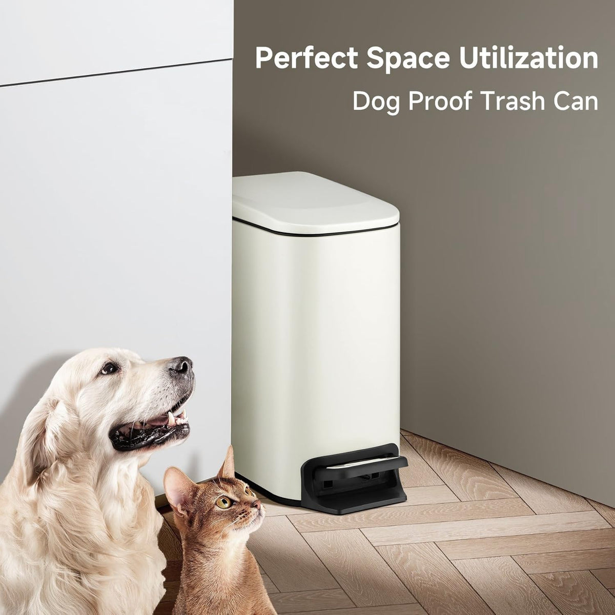 TIPGO Small Bathroom Trash Can with Lid, 1.6 Gal, Soft Close, Cream