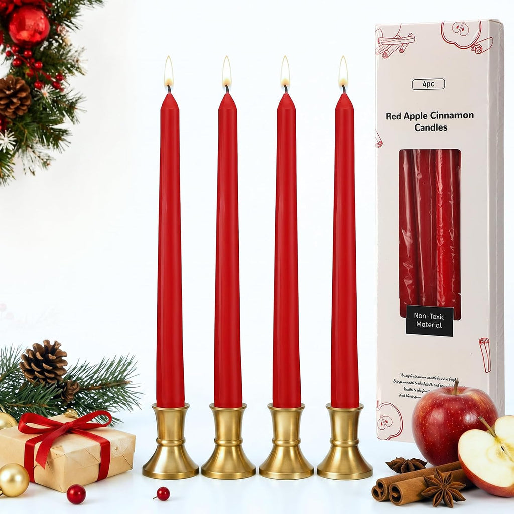 Conelist 4 Pcs 9" Christmas Cinnamon Apple Taper Candles, Dripless Beeswax