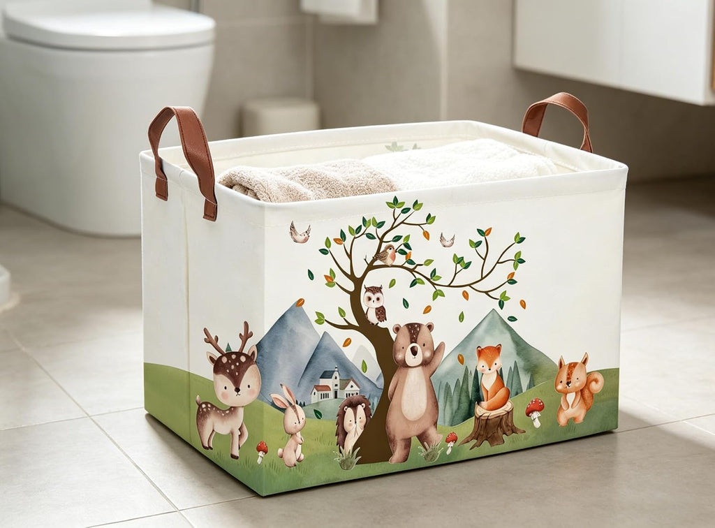 Animal Baskets Cute Storage Bins Rectangular Storage Bin Organizer Book Box ,Animals Room Decor(Mountain animal)