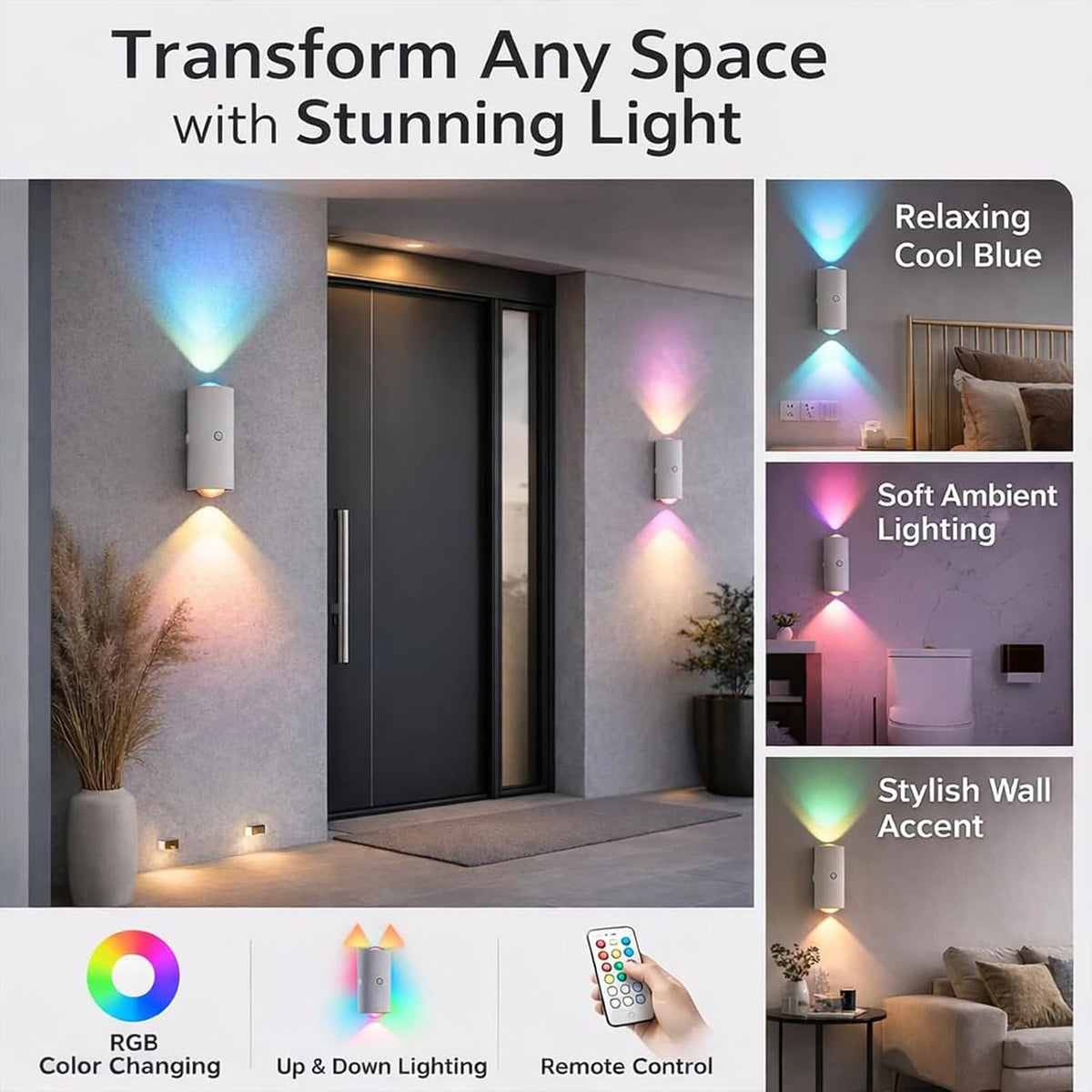 2Pack Motion Sensor Night Light with Remote Control, 16 Colors Rechargeable Stair Light, Wireless Magnetic Wall Lamp, Cordless LED Wall Night Lights for Steps, Hallway, Holiday Decor