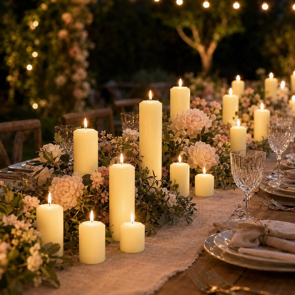 Pillar Candles Ivory Bulk 2x3 2x6 2x8 Inch, Unscented Candle, 24 Set