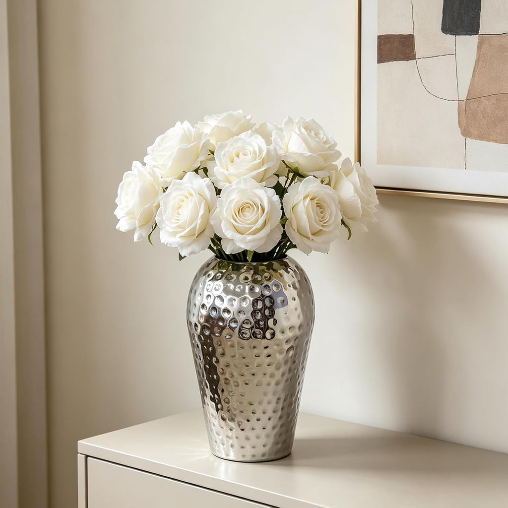 Hosley 10 Inch High Hammered Iron Vase - Handcrafted by Artisans Using Centuries-Old Hammer Pattern Techniques for Floral Arrangements Rustic Charm and Cultural Richness in Your Home Decor Embrace