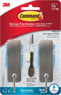 Command Medium Satin Nickel Bath Hooks, 2 Hooks, 4 Strips