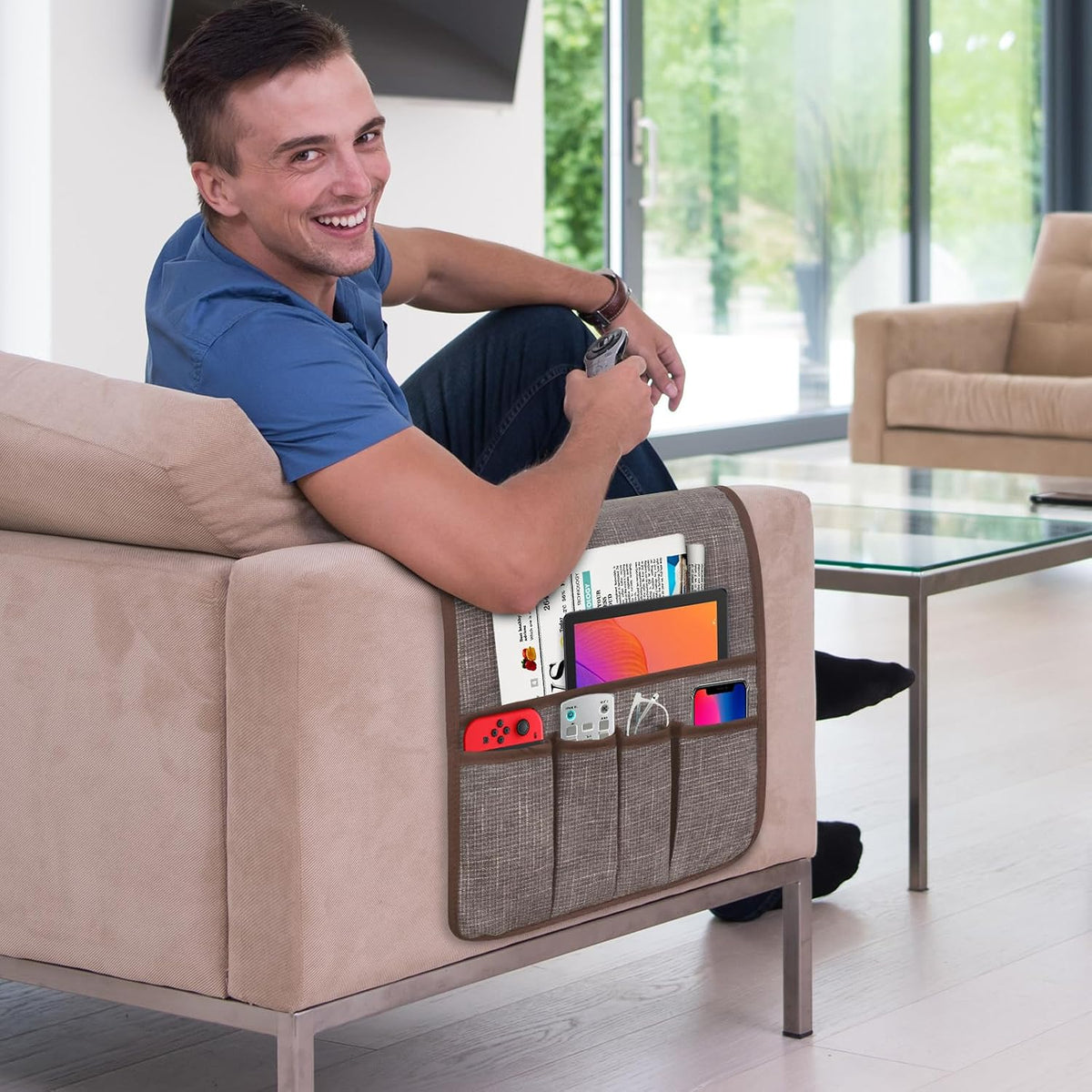 Couch Caddy Remote Control Holder, Armchair Caddy for Recliner 5 Pockets