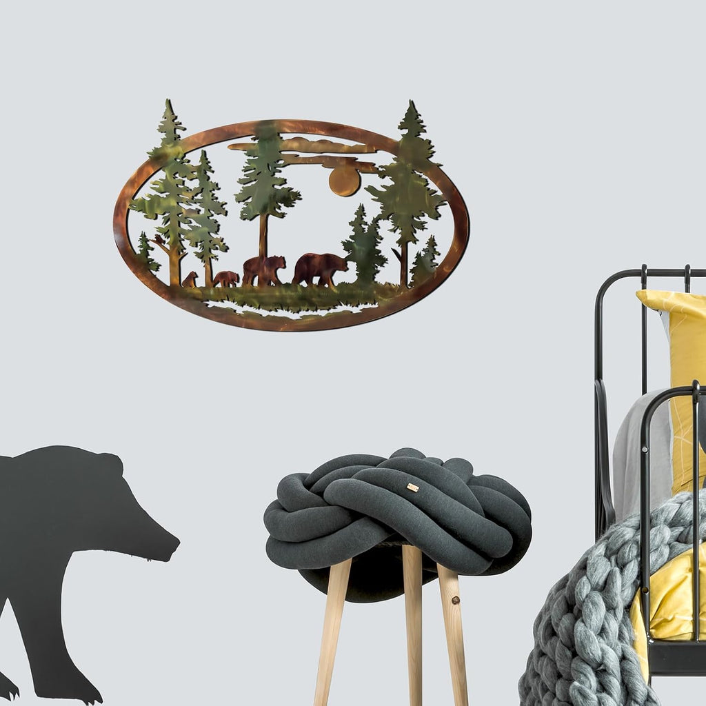 Hicarer Metal Bear Wall Art Forest Mountain Wall Decor Rustic Nature Decor