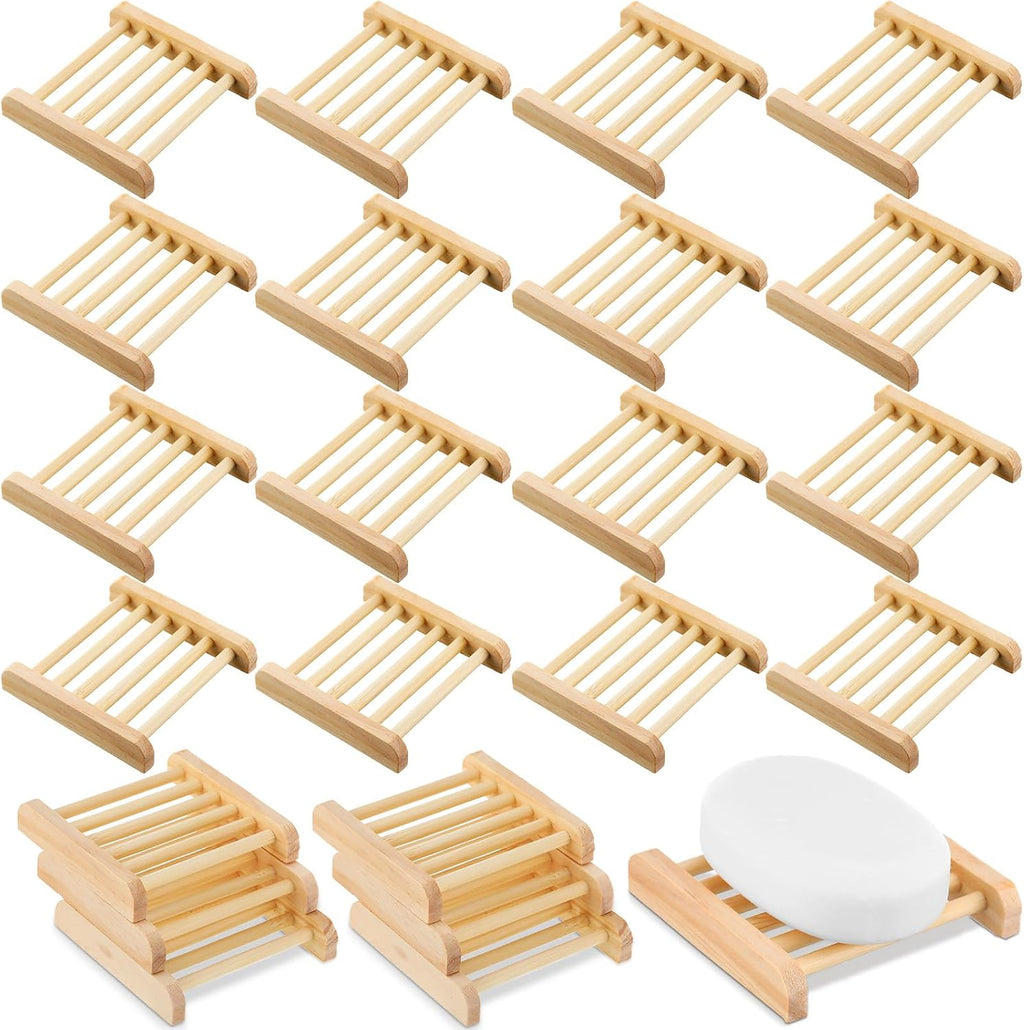 Amyhill 25 Pcs Bamboo Soap Dish Bulk Soap Holder Draining,Wooden Color