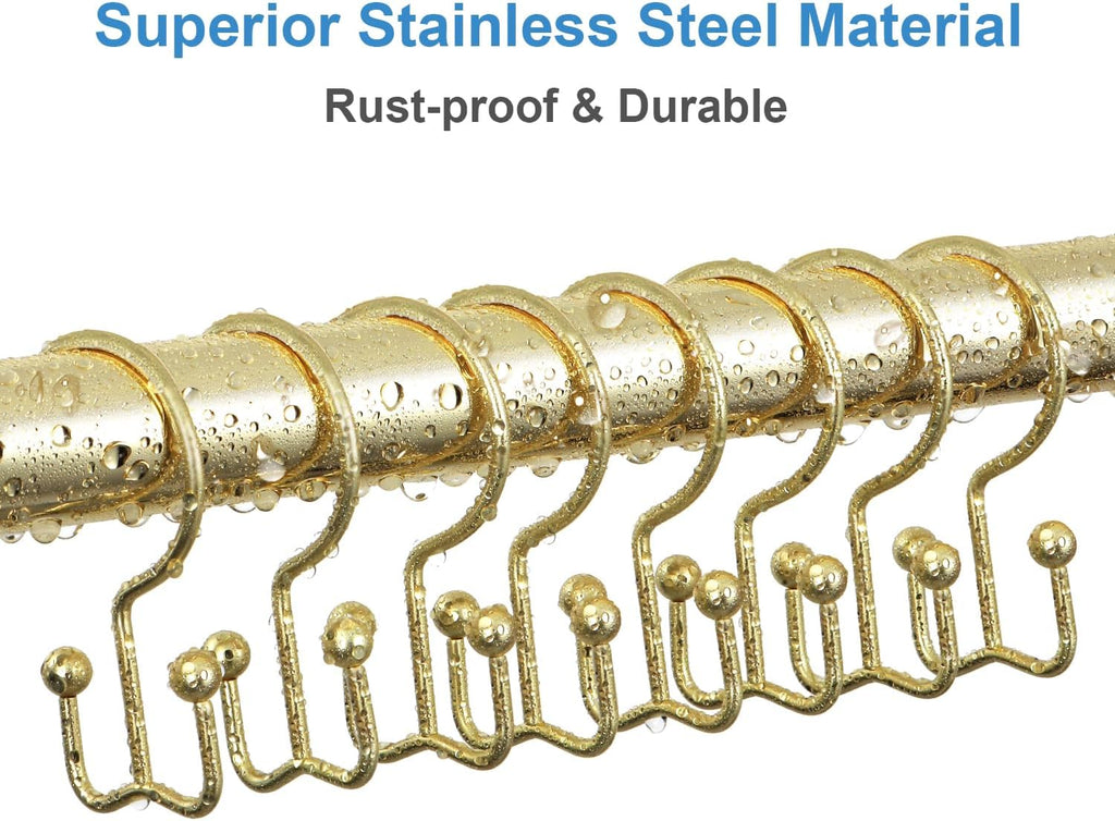 TOPROD 12 Pack Shower Curtain Hooks Rings, Double Sided Shower Hooks for Shower Curtain, Stainless Steel Shower Rings Rust Proof for Bathroom Shower Curtain Rod Curtains, Free Gliding, Gold