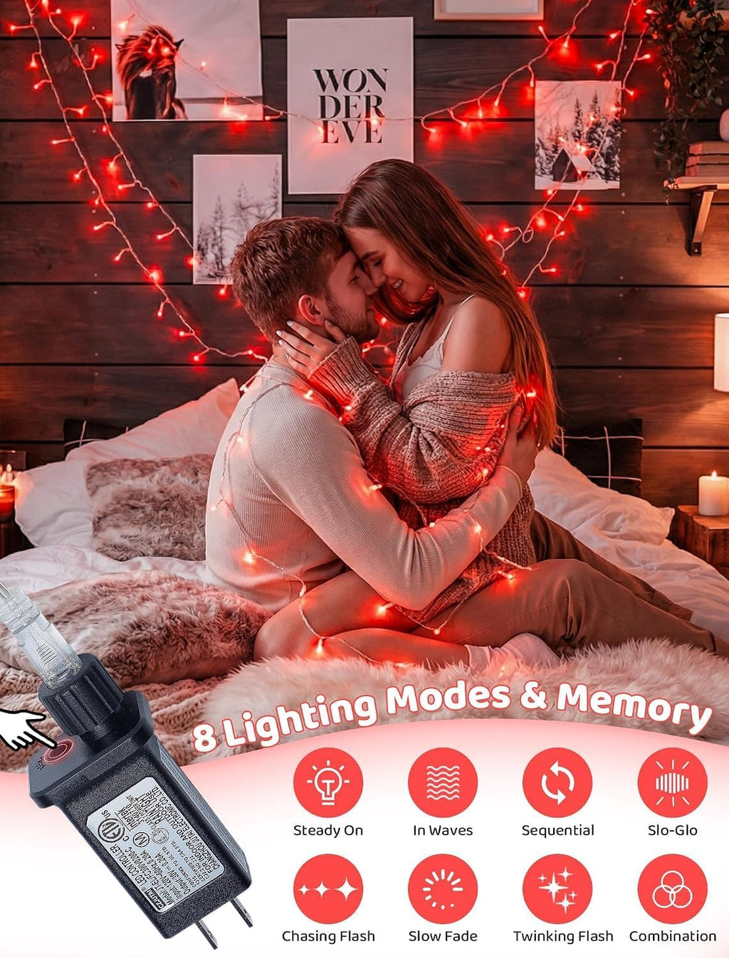 cshare Red String Lights, 32FT Plug in Halloween Lights Indoor Outdoor
