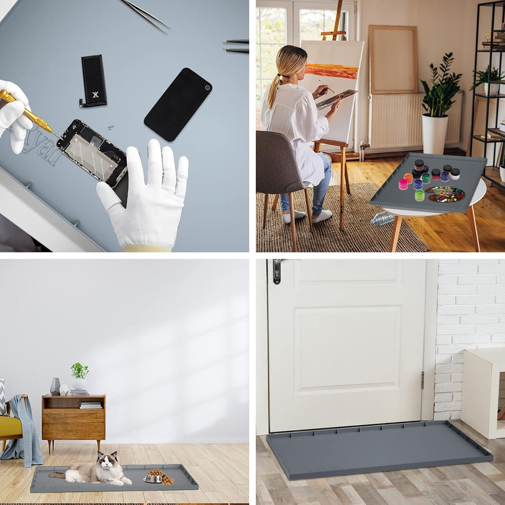 Under Sink Mat Waterproof for 36" Cabinet, Kitchen Rubber Mat, Holds Over 3.3 Gallons Liquid, Carbon Cabinets Leak Protector, Bathroom Sink Line Drip Tray, Gray 35x22.5 inch