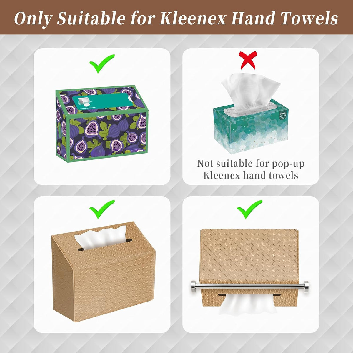 NiHome PU Leather Tissue Box Cover for Kleenex Hand Towels, Khaki