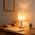 Small Table Lamp for Bedroom, Bedside Lamp with 3000K Warm LED Bulb Included, Nightstand Lamp for Living Room Office Dorm Kids Room, Easy Assemble Minimalist Cream Shade & Wood Base(5W)