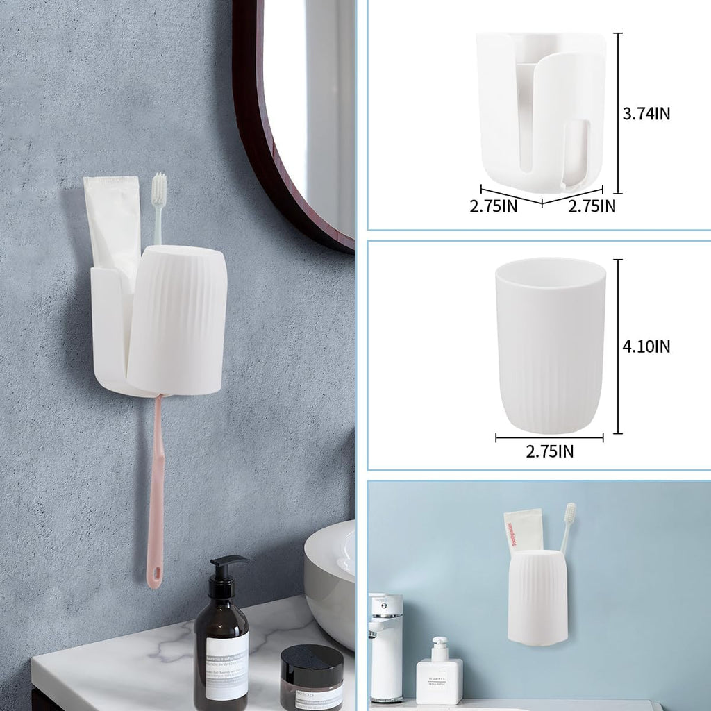 Toothbrush Holders for Bathrooms Toothbrush Holders Wall Mounted BPA-Free Tooth Brush Holder with Toothbrush Cup Drilling-Free (White)