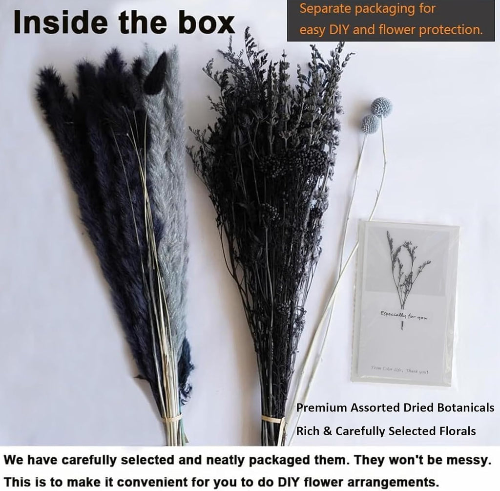 17" Black & Dark Grey Dried Flower Bouquet, DIY for Bohemian Home Decor