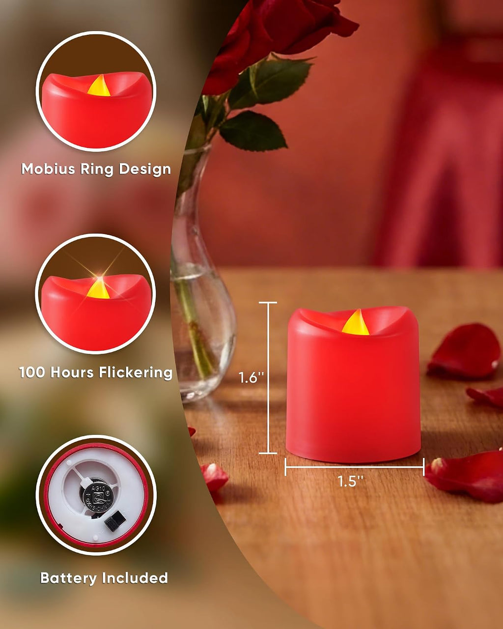 5plots 24Pack Red Flameless Votive Candles, Fake Electric Candles
