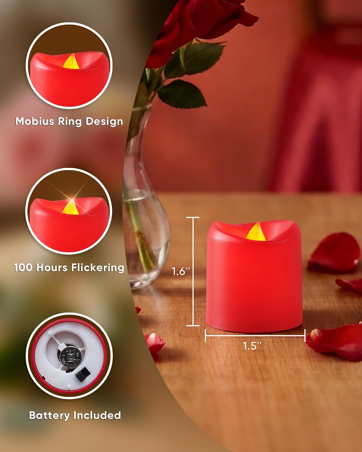 5plots 24Pack Red Flameless Votive Candles, Fake Electric Candles
