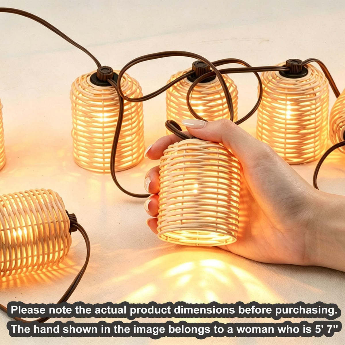 Plug-In Lantern String Lights, 13FT Rattan String Lights 10 Bulbs White