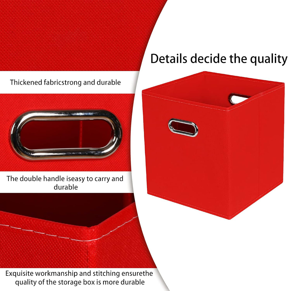 STOREONE Fabric Storage Bins Cubes Baskets Containers-(11X11X11) with Dual Handles for Shelf Closet, Nursery Home ， Bedroom Organizers, Foldable Set of 3 (Red)