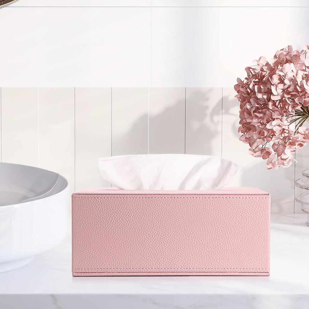 Sumnacon Tissue Box Cover Rectangle,Magnetic Bottom Tissue Box Holder,Pink