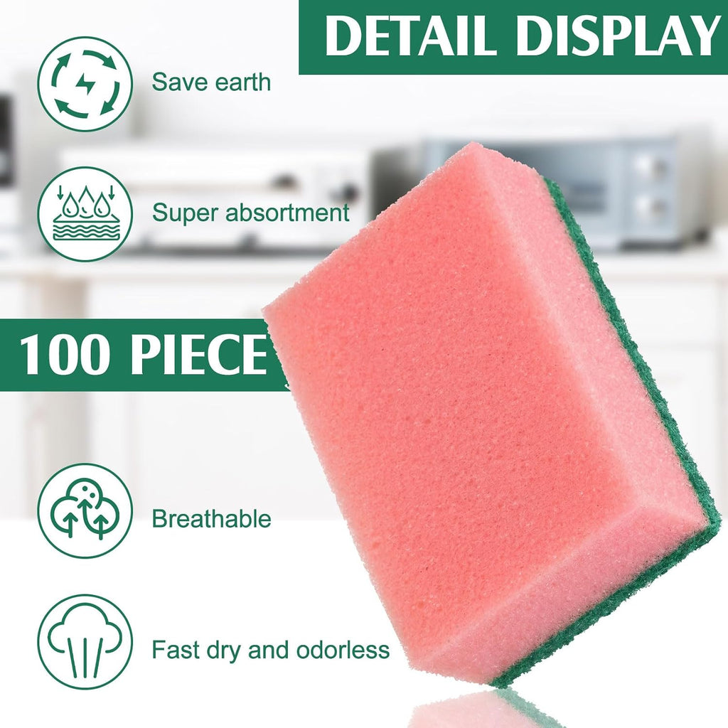 Patelai 100 Pcs 100 Pcs Heavy Duty Sponges Bulk Dish Sponges, Pink