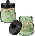 SheeChung 2 Pack Green Glass Mason Jar Qtip Holder Dispenser, Black Lids