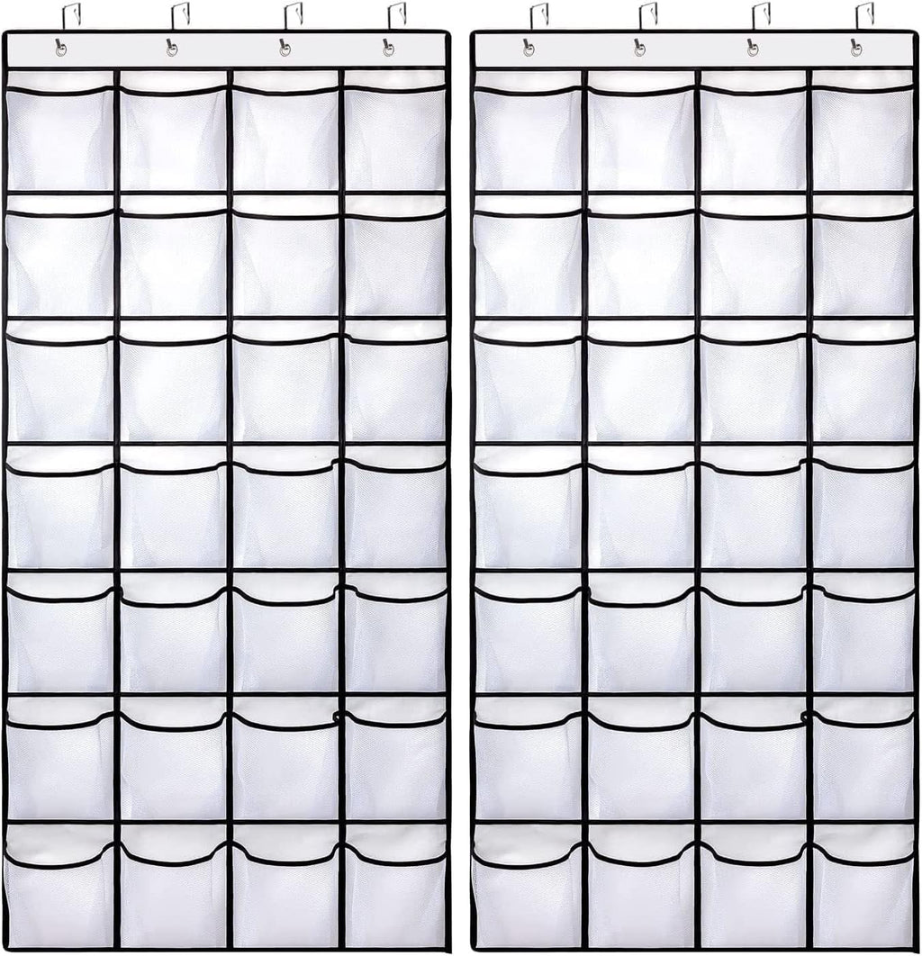 28 Large Pockets Over The Door Shoe Organizer, Hanging Shoe Organizer for Closet, Premium Clear Shoe Rack for Door, Shoes Hanger Organizers Storage Holder for Back of Door and 4 Metal Hook White