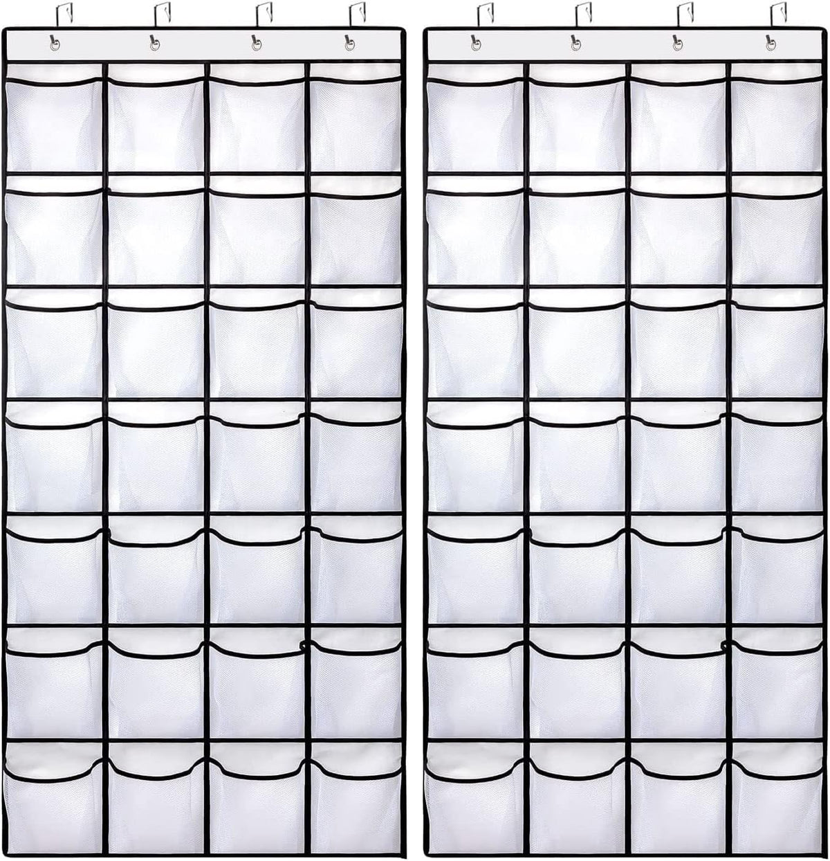 28 Large Pockets Over The Door Shoe Organizer, Hanging Shoe Organizer for Closet, Premium Clear Shoe Rack for Door, Shoes Hanger Organizers Storage Holder for Back of Door and 4 Metal Hook White
