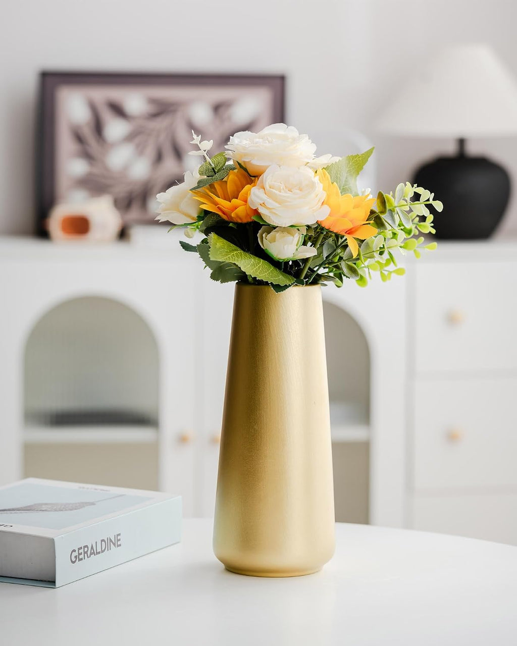 Simple Boho Ceramic Flower Vase for Home Decor (Light Gold,Super Big)