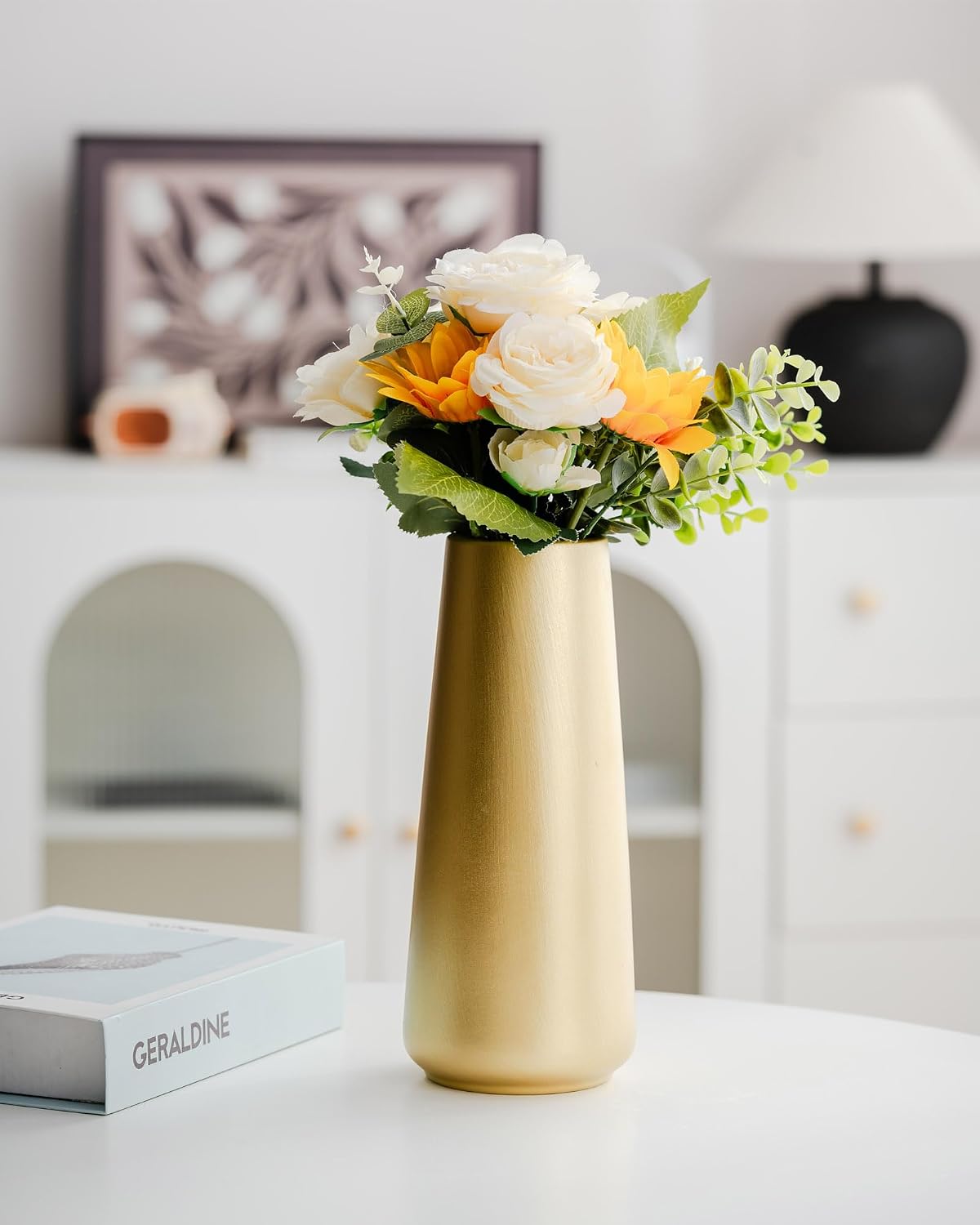 Simple Boho Ceramic Flower Vase for Home Decor (Light Gold,Super Big)