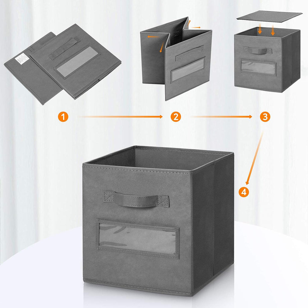 11 Inch Storage Cube,Storage bin (Set of 10) Foldable Fabric Cube Storage Bins with 10 Labels Window Cards & a Pen,Baskets Containers for Shelves,Closet Organizers Box for Home & Office,Gray