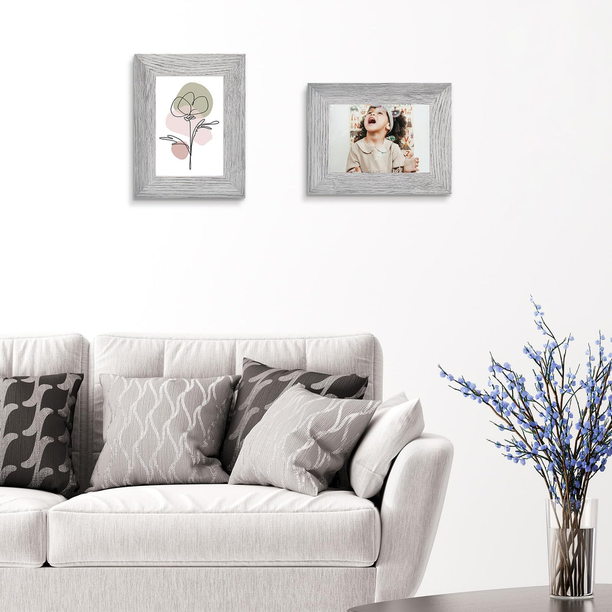 4 Pack 5x7 Picture Frames in Grey, Real Glass, Wall&Tabletop Display