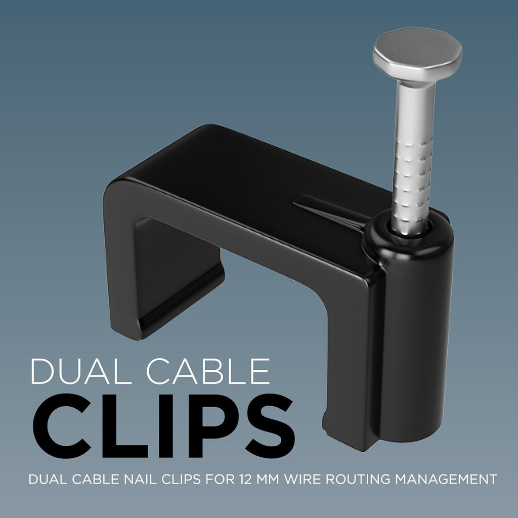 THE CIMPLE CO Dual Coaxial Cable Clips 1/2 in - Indoor/Outdoor Cable Fasteners for Coax, Ethernet, CAT, Wires, and Tubing - Twin Wire Clips with Nails 1/2 Inch (12 mm) - 10 PCS, Black