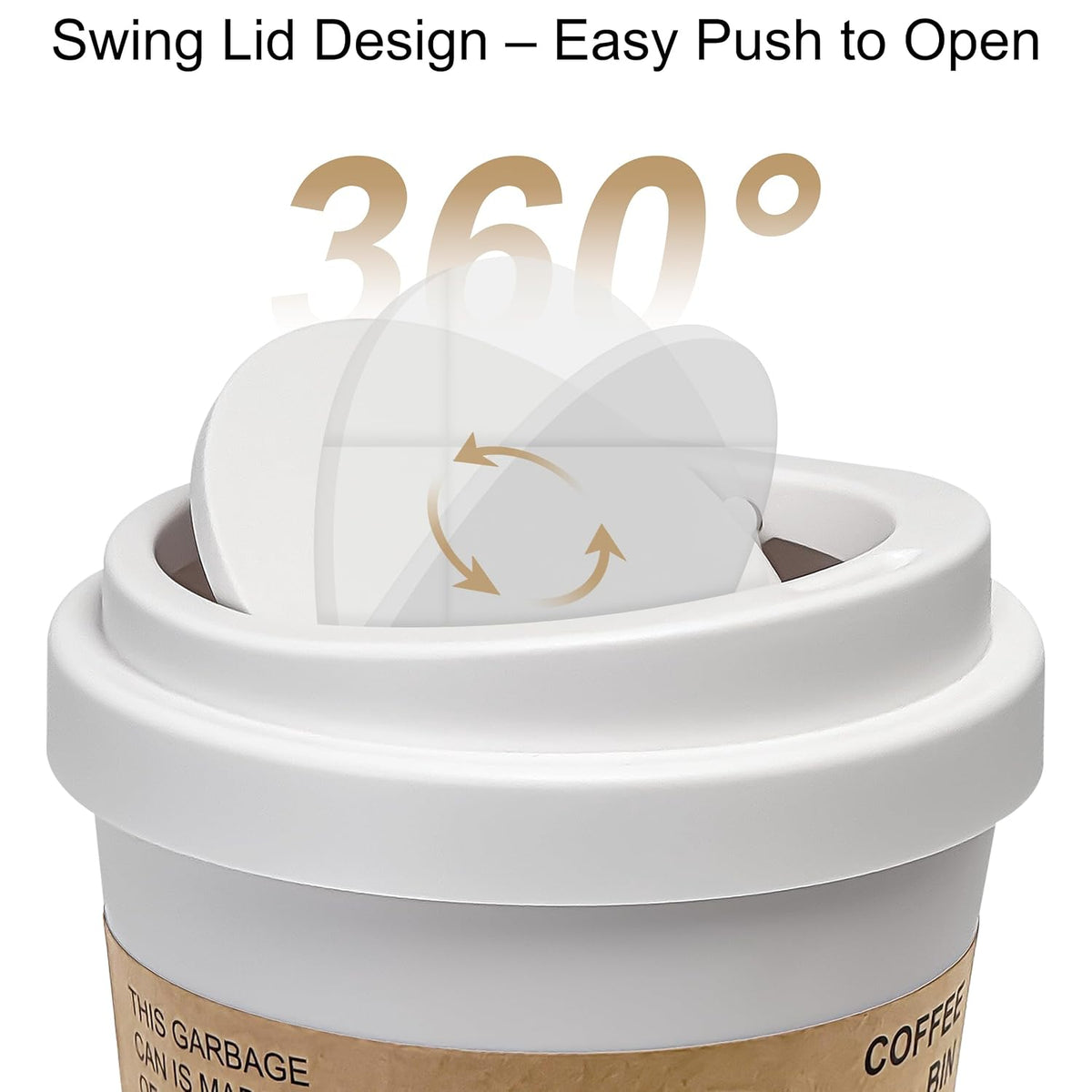 Soddeph 0.9 Gallon Desktop Trash Can with Swing Lid, Small Plastic Waste Bin for Desk, Coffee Table, or Vanity,Mini Countertop Trash Can for Office or Bathroom (White)