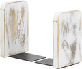MyGift Farmhouse Book Ends for Shelves, Vintage Decorative Bookends, Bookends Display Organizer, Book Holder Stopper, Office Desk Decor, Whitewashed