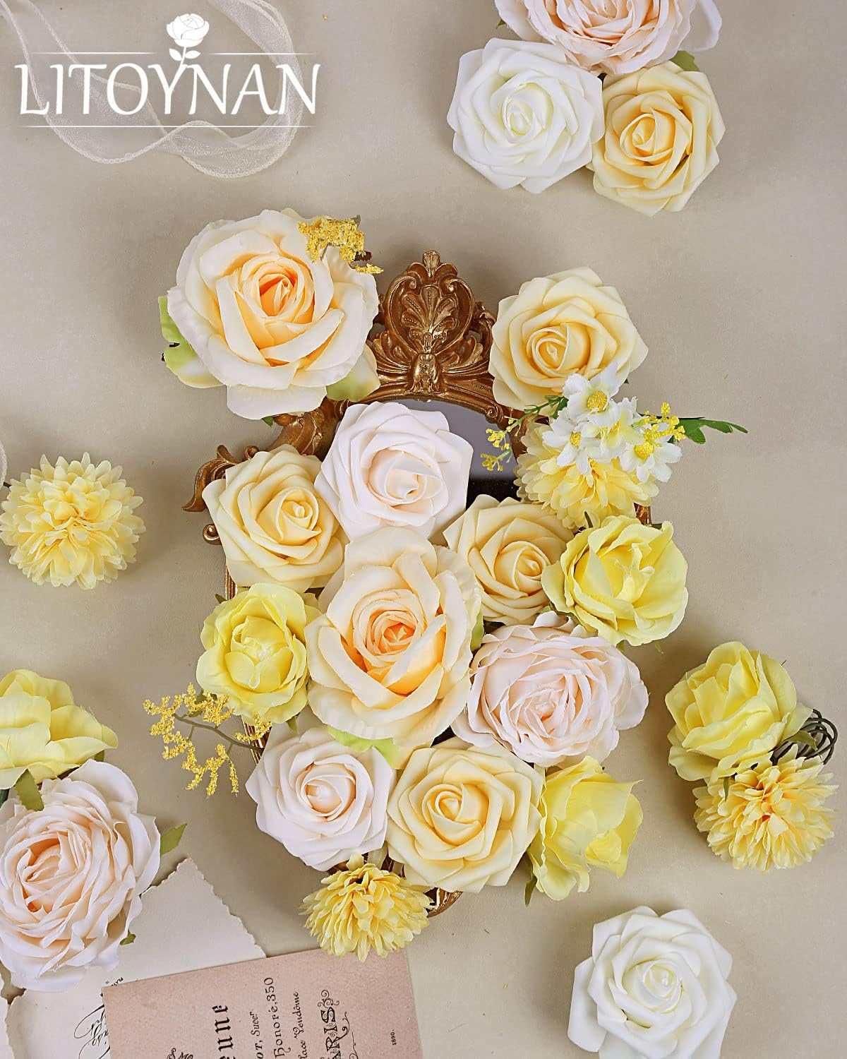 Artificial Flower Combo Pale Yellow,Light Peach & White Faux Flower Box for DIY Bouquets Centerpieces Floral Arrangements