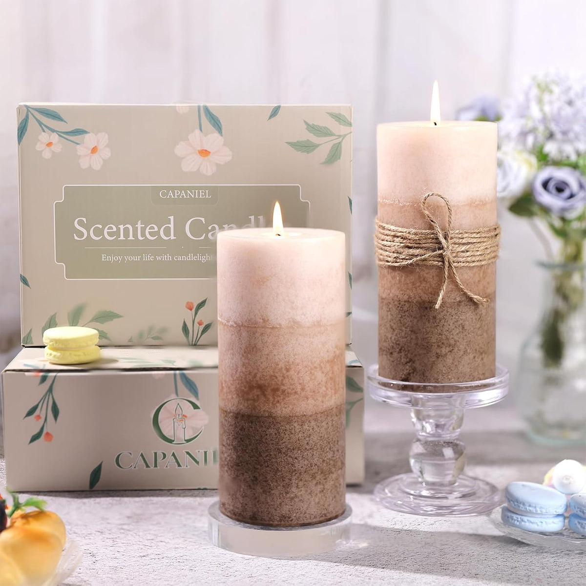 Vanilla Scented Pillar Candles, 2.8x6 Inch Natural Fragrance Candles 210H Long Burning Smokeless Pillar Candle Non-Toxic Pillar Candle for Home Decor Mother's Day Wedding,3 Pack