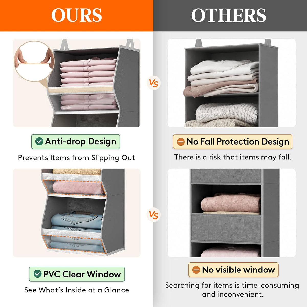 Lifewit Hanging Closet Organizer and Storage for Clothes, Gray, 2 Pack