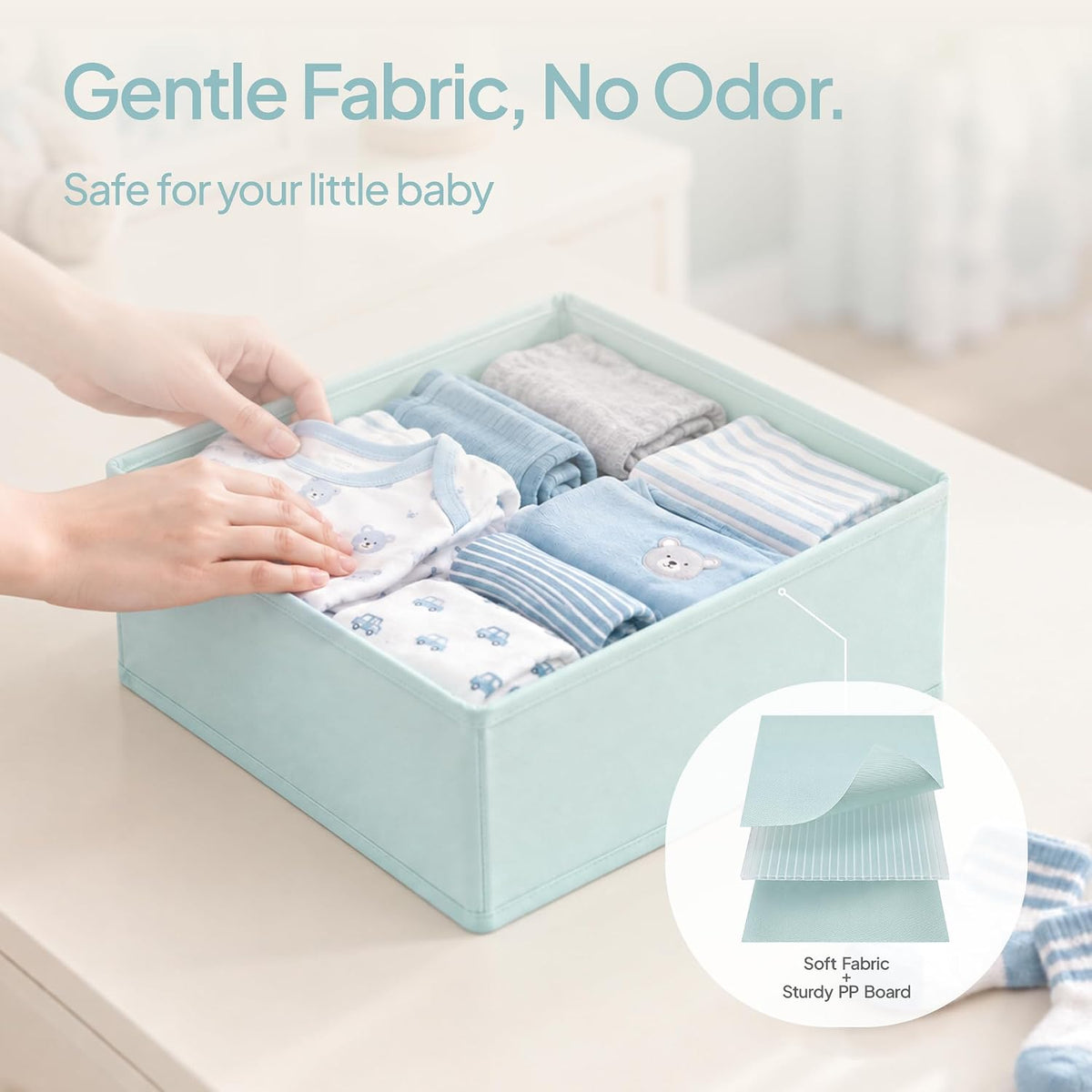 Baby Drawer Organizers, 12 Pack Foldable Fabric Nursery Storage Bins, Blue