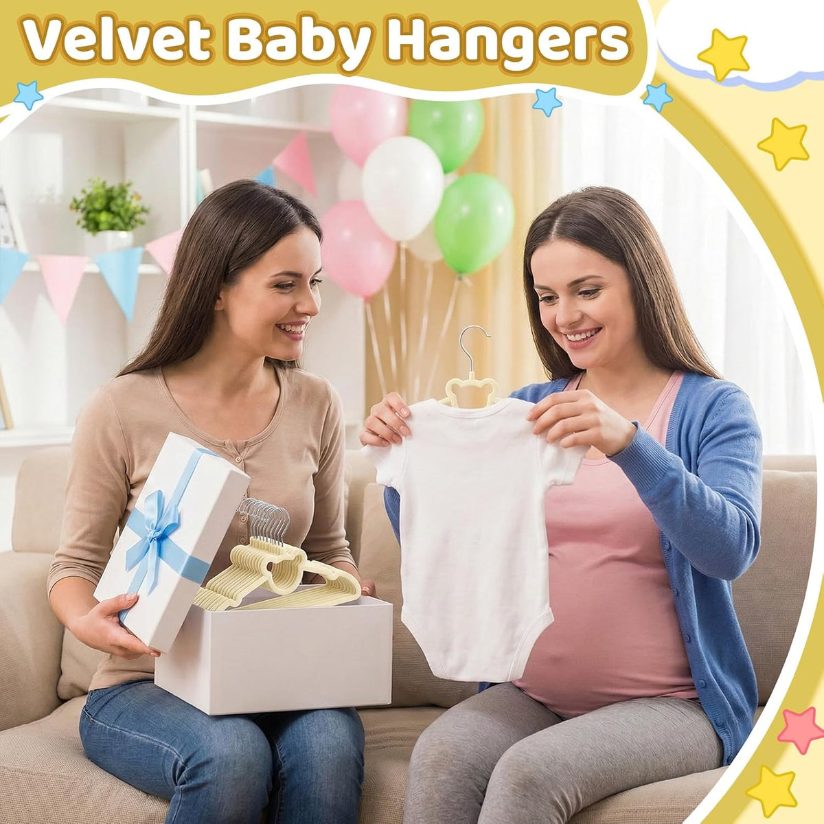 50 Pack Velvet Baby Hangers with Clips Kids Hangers with Size Dividers