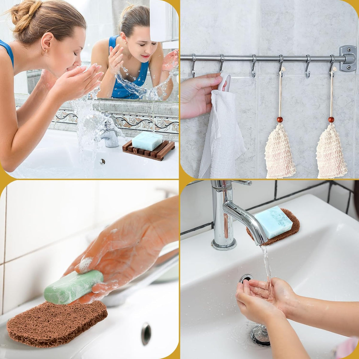 Baderke Soap Saver Wooden Dish Holder Bag and Pads, Brown Color, 36 Pcs