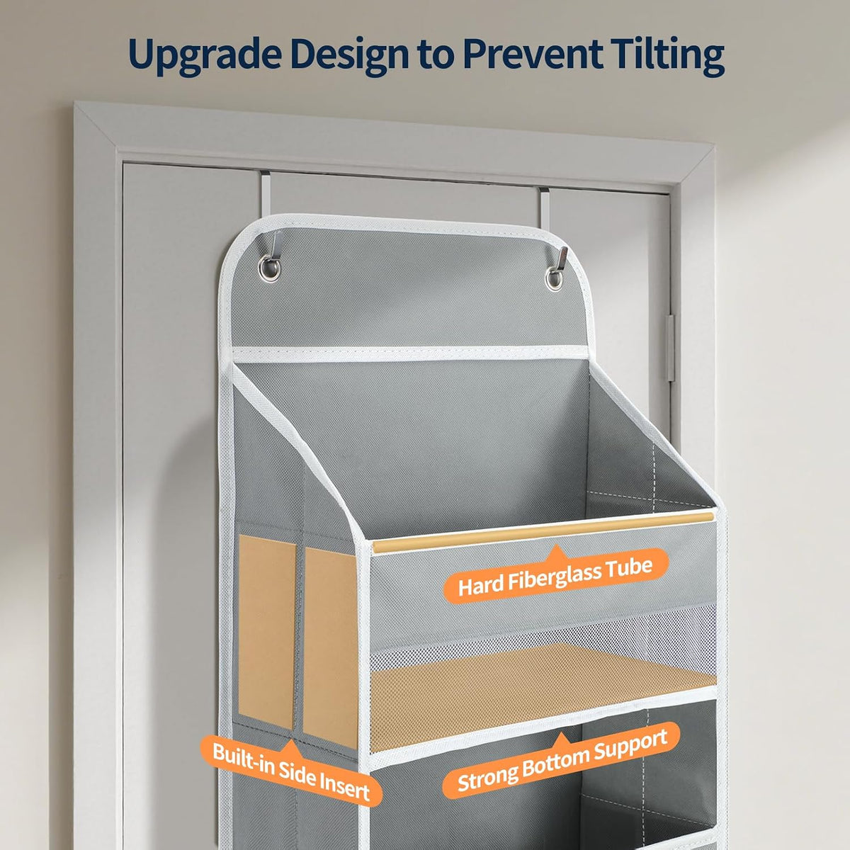Yecaye Over The Door Organizer, Heavy Duty Hanging Organizers and Storage with 4 Large Capacity Pockets, Swing-Proof Behind The Door Storage for Bathroom Nursery Bedroom Dorm Closet, Grey,1Pc