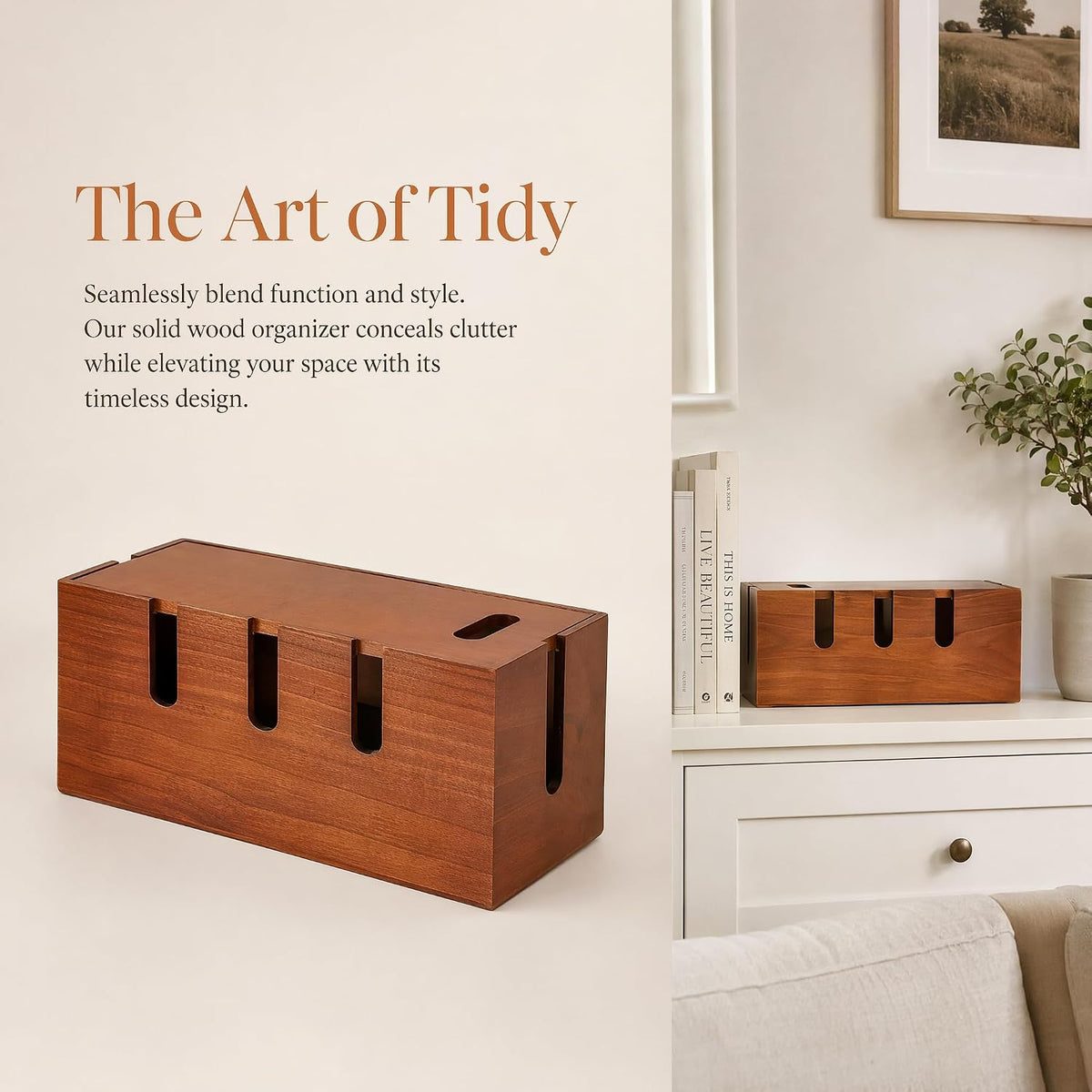 Wood Cable Management Box, Power Strip Cord Organizer Box, for Electrical Hiding Cord Management, Desk Cable Storage Box for Home Office