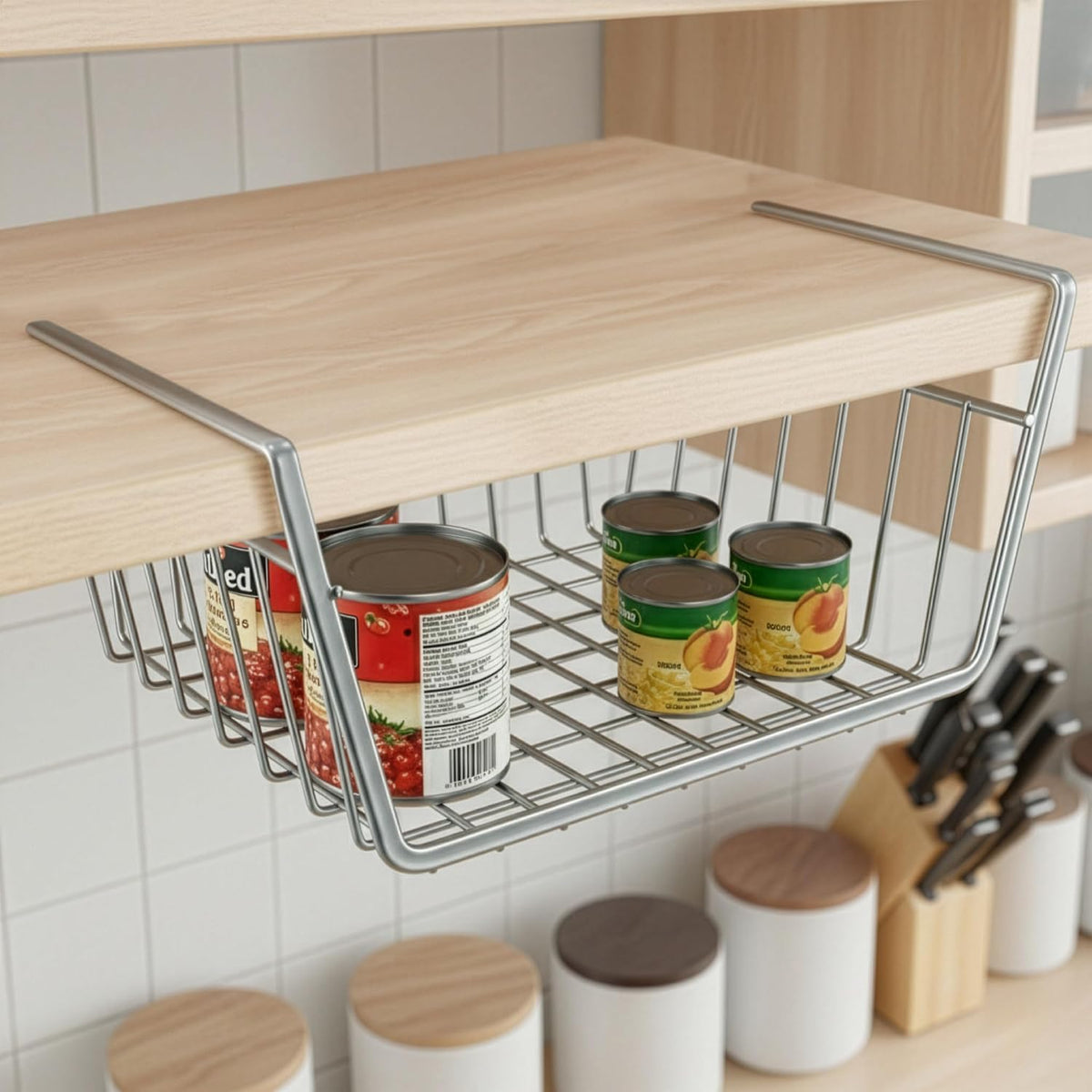 DecorRack Under Shelf Wire Baskets, Space-Saving Organizer, Silver (2 Pack)