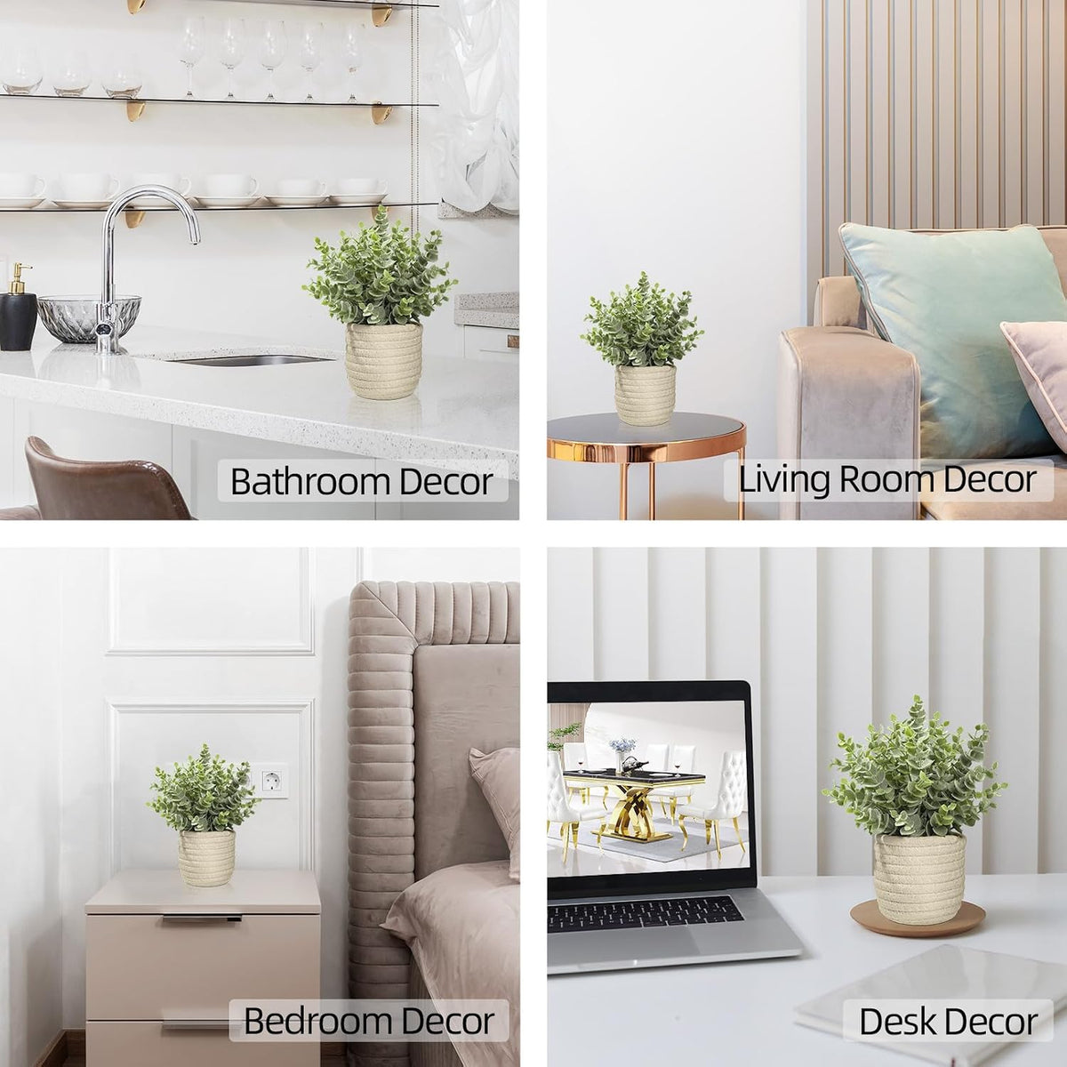 Hopewood Faux Plants, Fake Plants Eucalyptus Potted for Home Office Desk, Artificial Eucalyptus with a Weave Basket for Indoor Greenery Tabletop