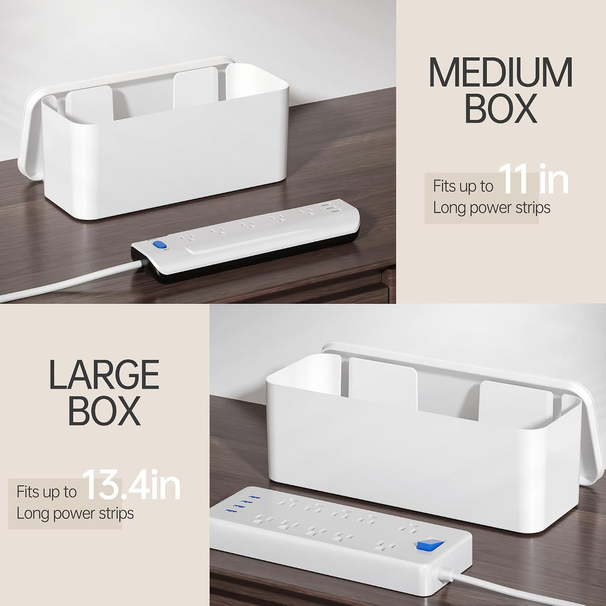 YECAYE 2 Pack Cable Management Box, Pet Friendly Cable Box Organizer for Home & Office, Child-Proof Floor Cord Cover, Cord Management and Cord Hider, White