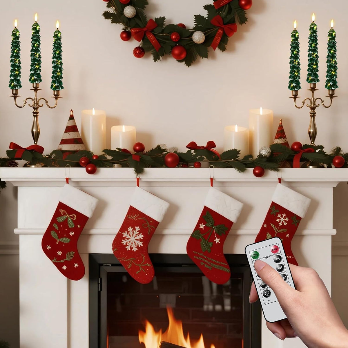 GenSwin Christmas Tree Flameless Taper Candles candlesticks Remote Timer