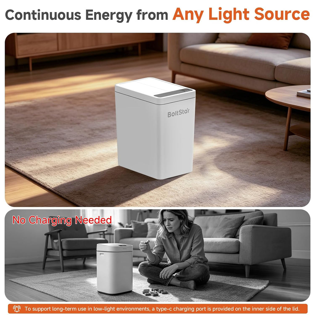 Solar Automatic Trash Can: 2 Pack 2.6 Gallon & 4 Gallon Motion Sensor Garbage Can, No Charging Required, Slim Smart Touchless Trash Bin with Lid for Bedroom, Living Room, Bathroom, Office, RV, White