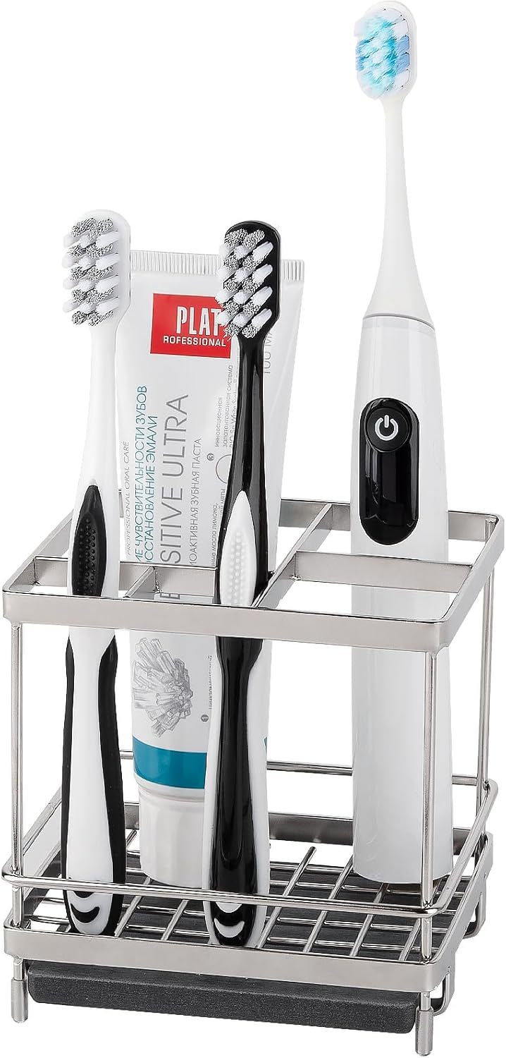 Electric Toothbrush Holders for Bathrooms Toothpaste Organizer, Sliver