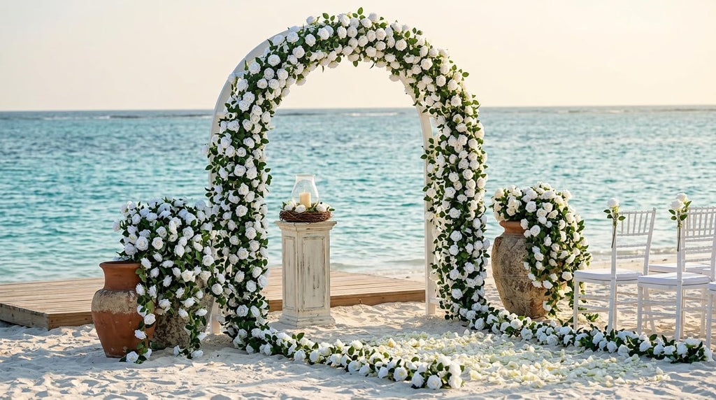 2Pcs 12Ft Bendable Flower Garland Faux Rose Vine for Wedding Decor,White