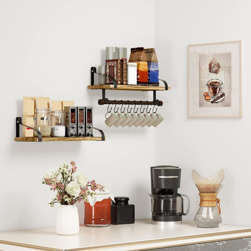 Love-KANKEI 17.3"Floating Wall Shelves Set of 2,Solid Wood,Carbonized Black